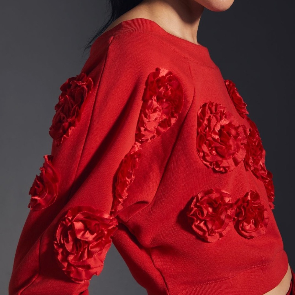 NWT Maueve Three Dimensional Cropped Floral Sweatshirt